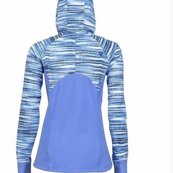 Marmot Muse Jacket Women's‎ M Hooded Full Zip Striped Blue Lavender Wind Breaker - Picture 2 of 14